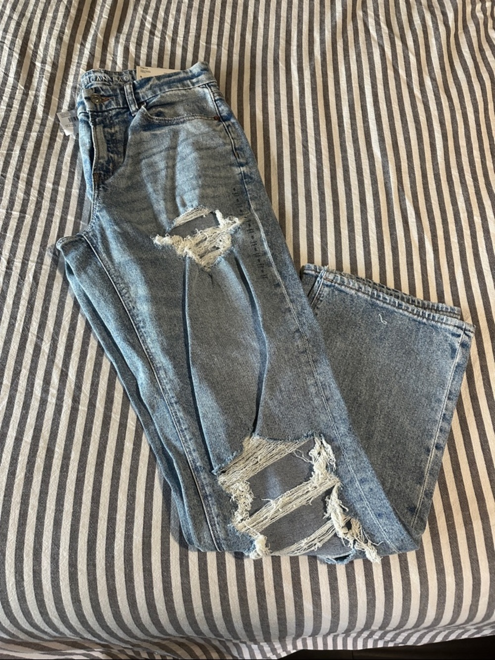 American Eagle Outfitters Light Blue Straight Leg Distressed Jeans